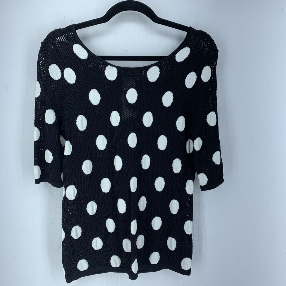 J.A.C. Womens‎ Large Pullover Sweater Black White Polka Dot Open Knit Beach